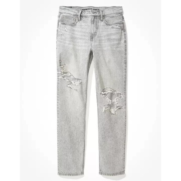 American Eagle AE Ripped '90s Straight Jean Haze Gray Jeans Womens Plus Size 18 - Picture 10 of 13